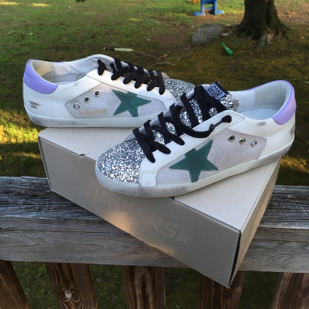 Golden Goose Superstar Silver Glitter/Cord Gum NIB - Picture 3 of 10